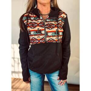 NEW STERLING KREEK turn and burn aztec half zip sweater in black